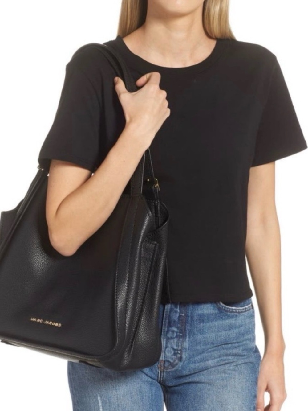 Marc Jacobs Black Pebbled Leather Shoulder Tote with Gold Logo - Picture 8 of 8